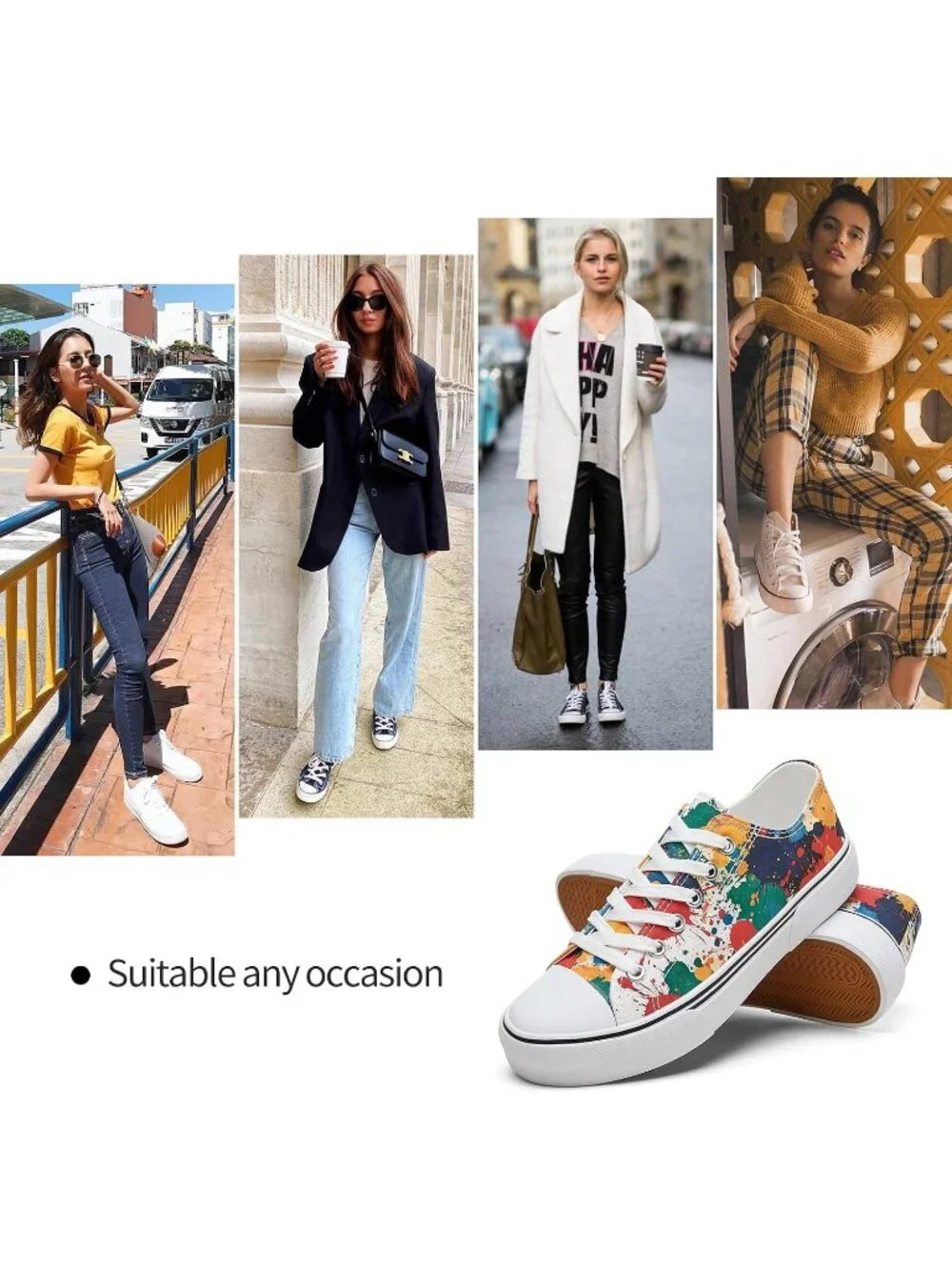 Women's Splash Print Lightweight Low Top Canvas Slip On Casual Fashion Sneakers